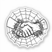 Man en Duivel Handshake met prikkeldraad Retro Sticker (Voorkant)