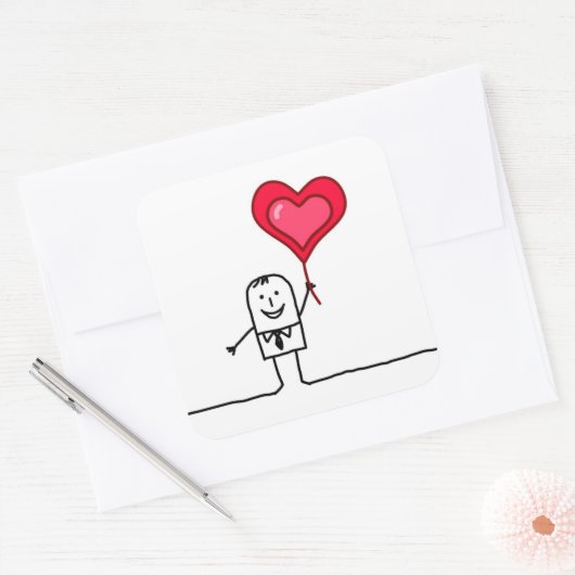 Man en hart vierkante sticker (Envelop)