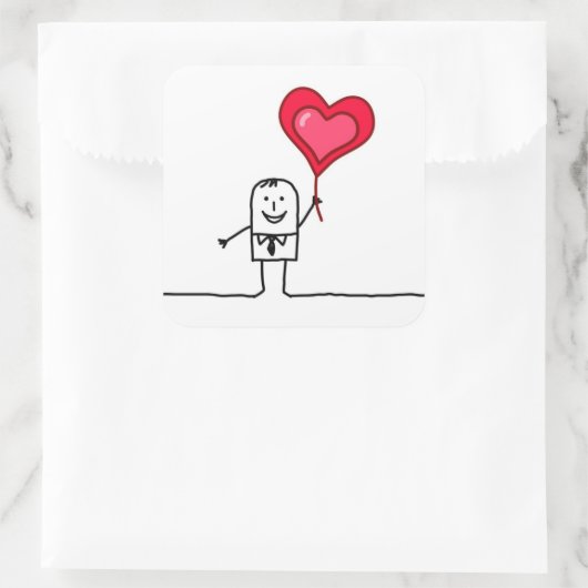 Man en hart vierkante sticker (Tas)