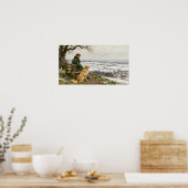 Man en hond genieten van het winterlandschap poster (Keuken)