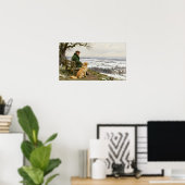 Man en hond genieten van het winterlandschap poster (Thuiskantoor)