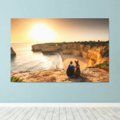Man en hond Kijken naar het Uitzicht van de Natuur Canvas Afdruk (Insitu (Houten vloer))