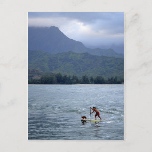 Man en hond op het bordpapier in Hanalei Bay Brief Briefkaart