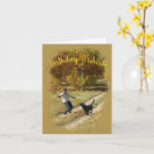 Man en hond spelen Frisbee Verjaardag Kaart (Gele Bloem)