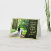 Man en hond wandelen in het bos, verlies van sympa kaart (Voorkant)