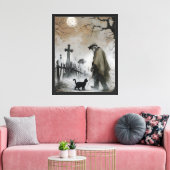 Man en kat op het kerkhof canvas afdruk (Insitu (Woonkamer))