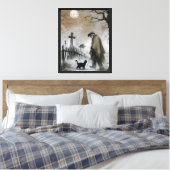 Man en kat op het kerkhof canvas afdruk (Insitu (Slaapkamer))