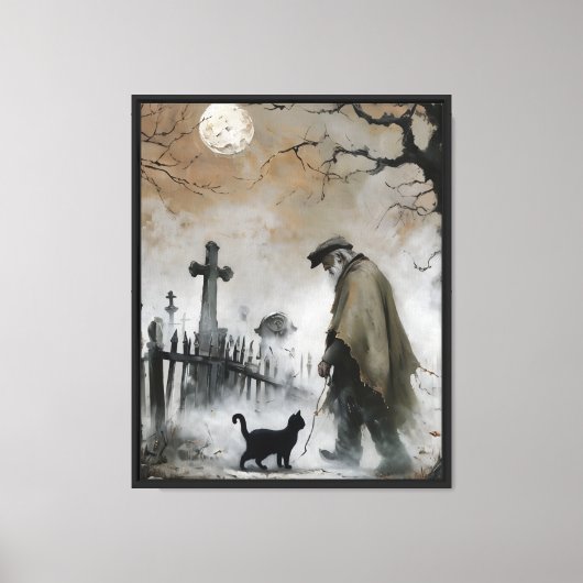 Man en kat op het kerkhof canvas afdruk (Voorkant)