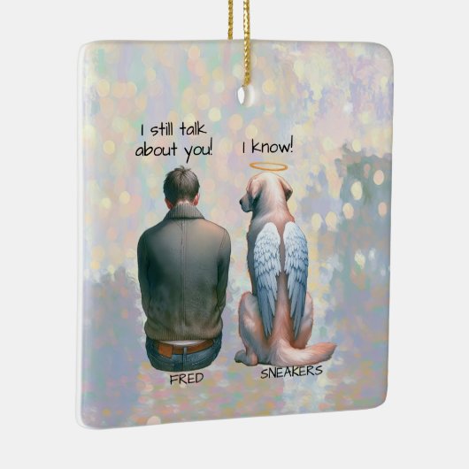 Man en Mannelijke Hond Memorial Keramisch Ornament (Rechts)