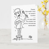 Man en Spider Social Distancing Cartoon Kaart (Gele Bloem)