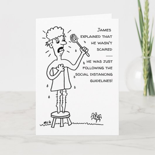Man en Spin Sociale Afstand Cartoon Kaart (Voorkant)