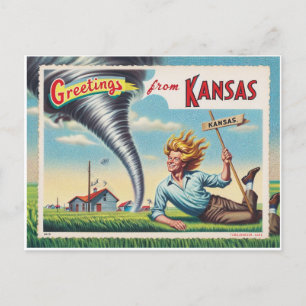 Man en Tornado groeten uit Kansas Briefkaart