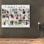 Man en vrouw bruiloft foto metselwerk raster imitatie canvas print<br><div class="desc">Wedding Photo Collage in moderne metselwerk rasterstijl met handgeschreven citaat en 12 van uw favoriete foto's. De fotosjabloon is ingesteld voor u om uw afbeeldingen toe te voegen die automatisch in horizontale en verticale formaten worden weergegeven. De romantische formulering leest man en vrouw samen voor het leven. Samen voor het...</div>