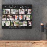 Man en Vrouw Foto Collage Metselwerk Grid Imitatie Canvas Print<br><div class="desc">Wedding Photo Collage in moderne metselwerk rasterstijl met handgeschreven citaat en 12 van uw favoriete foto's. De fotosjabloon is ingesteld voor u om uw afbeeldingen toe te voegen die automatisch in horizontale en verticale formaten worden weergegeven. De romantische formulering leest man en vrouw samen voor het leven. Samen voor het...</div>