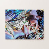 Man en vrouw in glas in lood legpuzzel (Horizontaal)