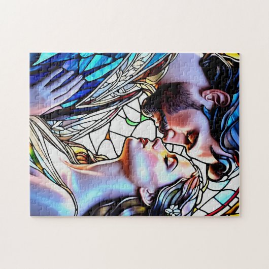 Man en vrouw in glas in lood legpuzzel (Horizontaal)