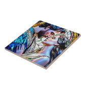 Man en vrouw in glas in lood tegeltje (Zijkant)