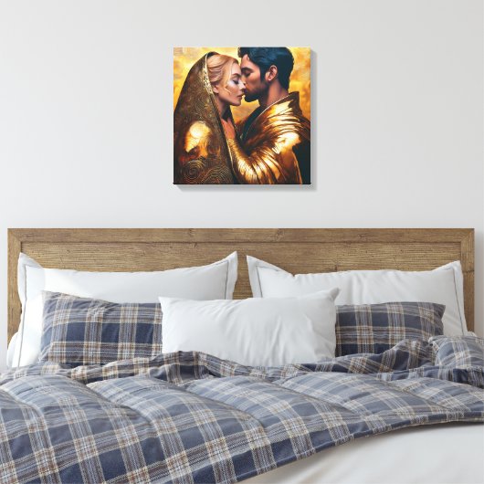 Man en vrouw in romantische omhelzing ❤️ Art Nouve Canvas Afdruk (Insitu (Slaapkamer))