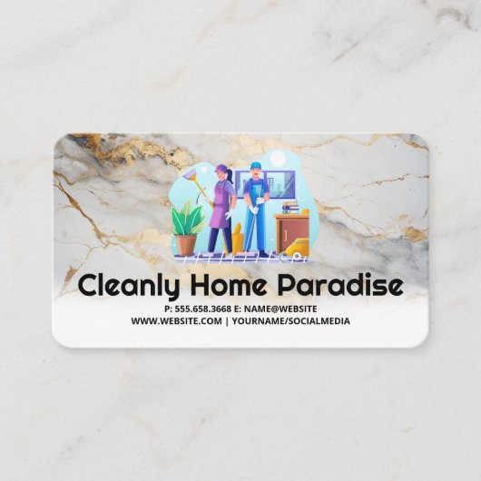Man en vrouw kantoor schoonmaken visitekaartje (Voorkant)