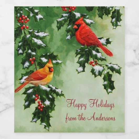 Man en Vrouw Noordelijke Rode Kardinalen Wijn Etiket (Enkel label)