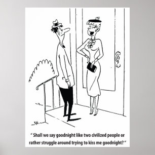 Man en vrouw op een date, humor, vintage poster