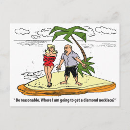 Man en vrouw op onbewoond eiland, grappige vintage briefkaart
