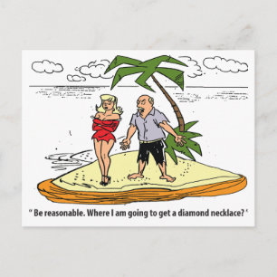 Man en vrouw op onbewoond eiland, grappige vintage briefkaart