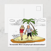 Man en vrouw op woestijneiland, grappige Vintage Briefkaart (Voorkant / Achterkant)