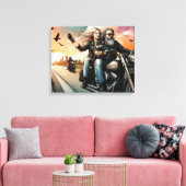 Man en Vrouw Rijden Motorfiets op Snelweg Canvas (Insitu (Woonkamer))