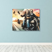 Man en Vrouw Rijden Motorfiets op Snelweg Canvas (Insitu (Houten vloer))