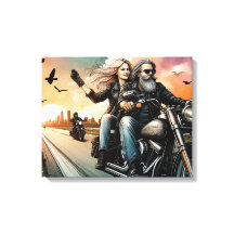 Man en Vrouw Rijden Motorfiets op Snelweg Canvas