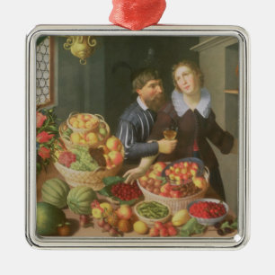 Man en vrouw voor een tafel metalen ornament