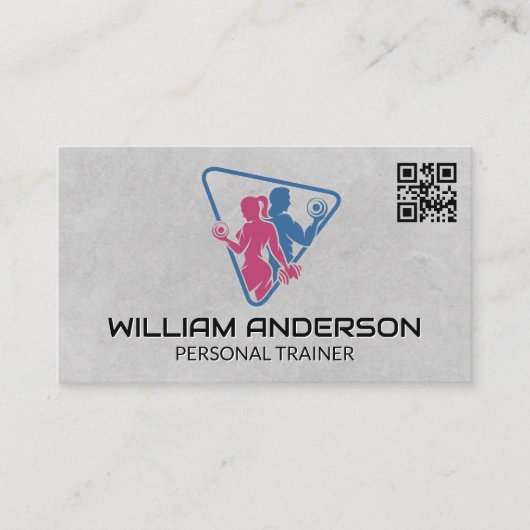 Man en vrouw werken uit | QR-code Visitekaartje (Voorkant)