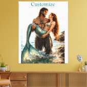 Man en zeemeermin Thunder_Cove Canvas Afdruk (Insitu (Woonkamer))