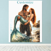 Man en zeemeermin Thunder_Cove Canvas Afdruk (Insitu (Houten vloer))