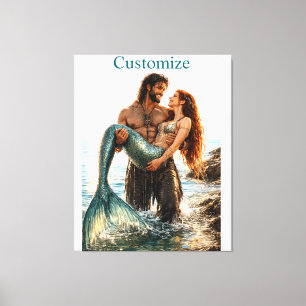 Man en zeemeermin Thunder_Cove Canvas Afdruk