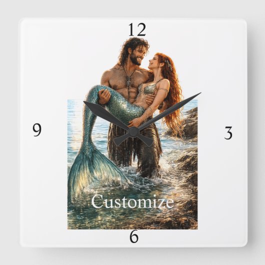 Man en zeemeermin Thunder_Cove Vierkante Klok (Voorkant)