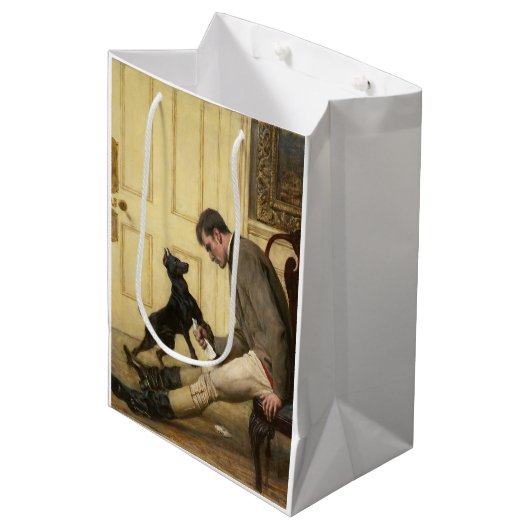 Man en zijn cadeautas voor honden (Voorkant Gekanteld)