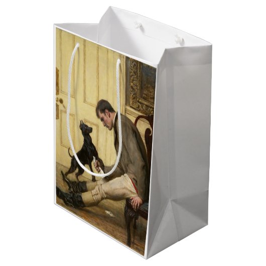 Man en zijn cadeautas voor honden (Achterkant Gekanteld)