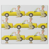 Man en zijn gele auto cadeaupapier (Vlak)