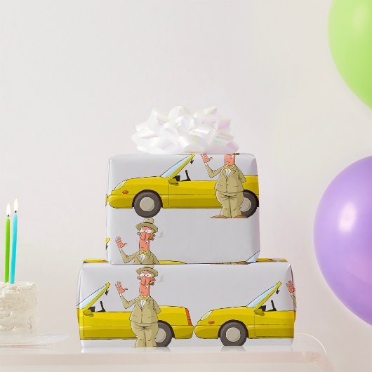 Man en zijn gele auto cadeaupapier