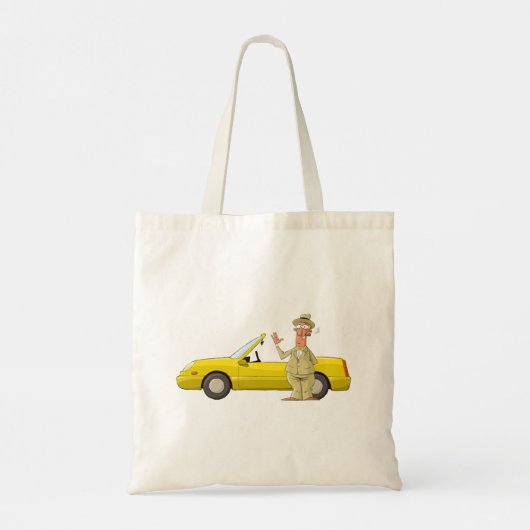 Man en zijn gele Canvas tas (Achterkant)