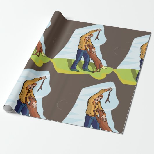 Man en zijn lange werkpapier cadeaupapier (Uitgerold)