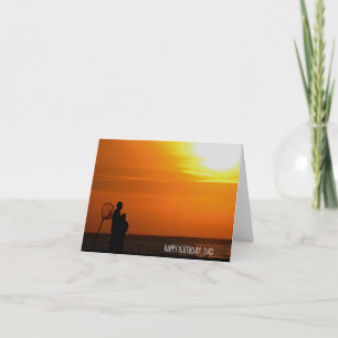 Man en zoon silhouet bij zonsondergang verjaardag kaart