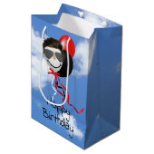 Man Face Birthday-ballonnen in Sky Medium Cadeauzakje (Voorkant Gekanteld)