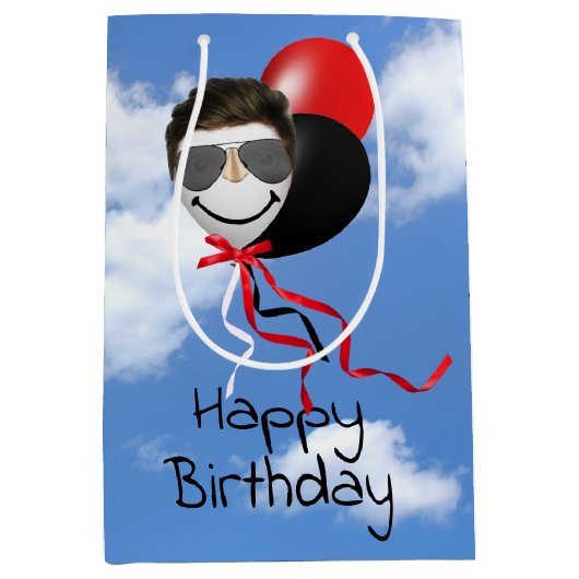 Man Face Birthday-ballonnen in Sky Medium Cadeauzakje (Voorkant)