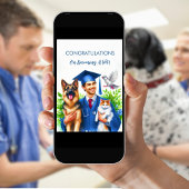 Man Felicitaties Dierenarts met honden en katten Kaart