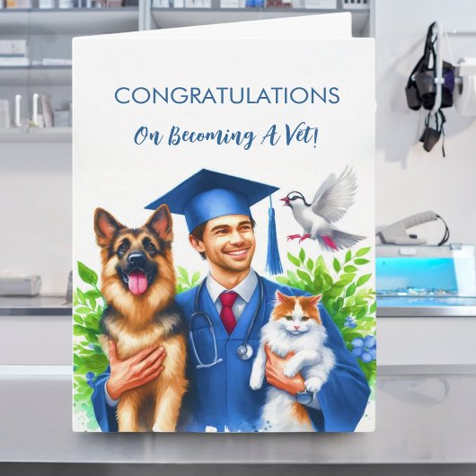 Man Felicitaties Dierenarts met honden en katten Kaart