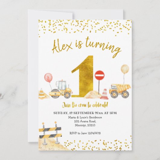 Man First Birthday Construction Birthday Kaart (Voorkant)