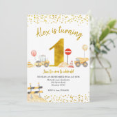 Man First Birthday Construction Birthday Kaart (Staand voorkant)